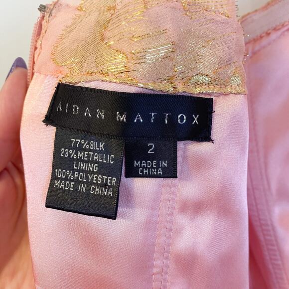 Aidan Mattox Pink and Gold Silk Gown Formal Dress - Picture 5 of 5